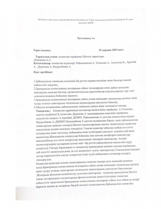 бракеражды комиссия 22.11.2024 күнгі тексеріс